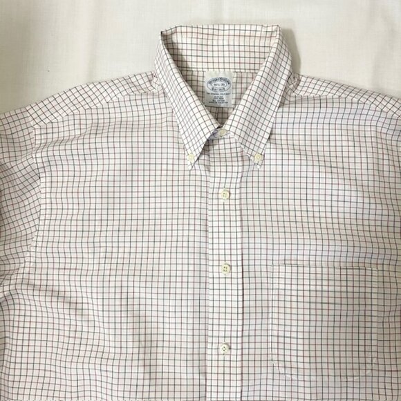 Brooks Bros Mens Shirt sz 16.5  35 White Check Striped Original Polo Shirt read - Picture 6 of 8